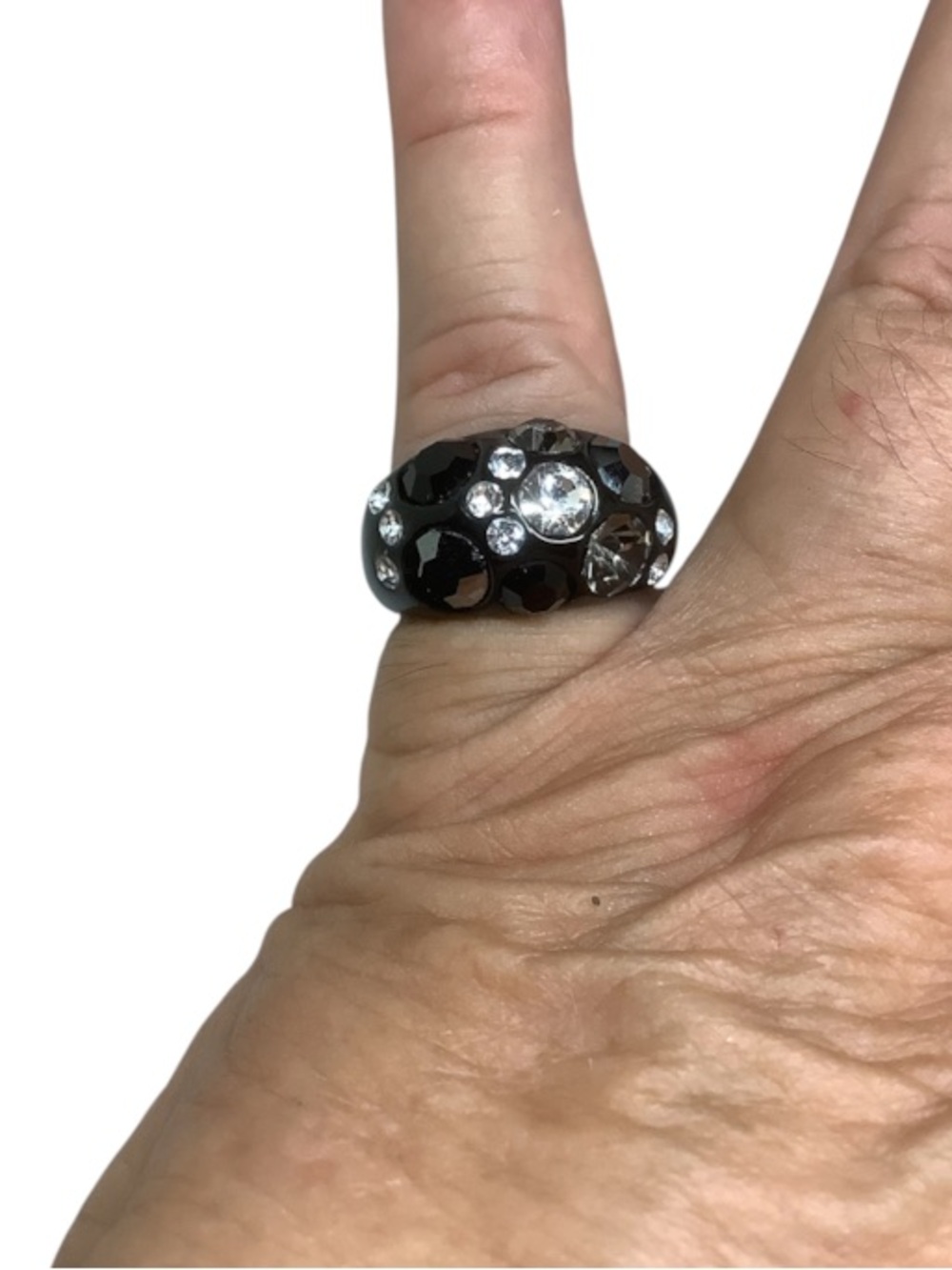 Lia Sophia Black & Clear Crystal Statement Dome Ring